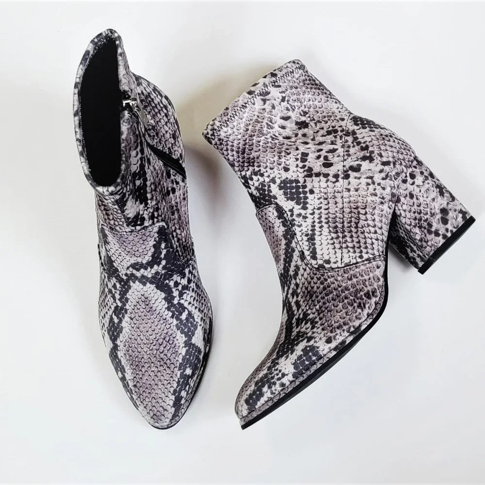 NWT Marc Fisher Snake Print Block Heel Stretch Booties - Picture 4 of 5